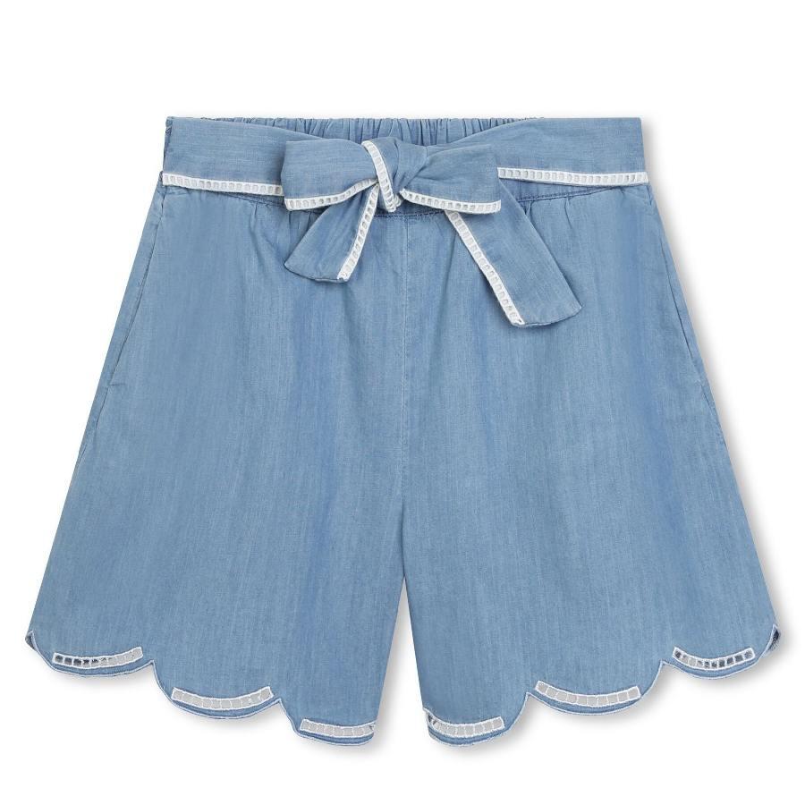 Chloe Kids Curved Hem Tie-Fasten Organic Cotton Shorts by CHLOE