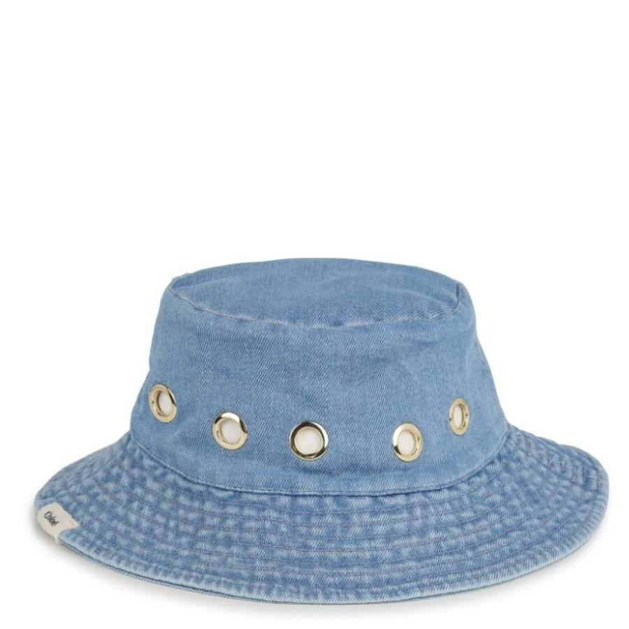 Chloe Kids Eyelet-Embellished Denim Bucket Hat by CHLOE