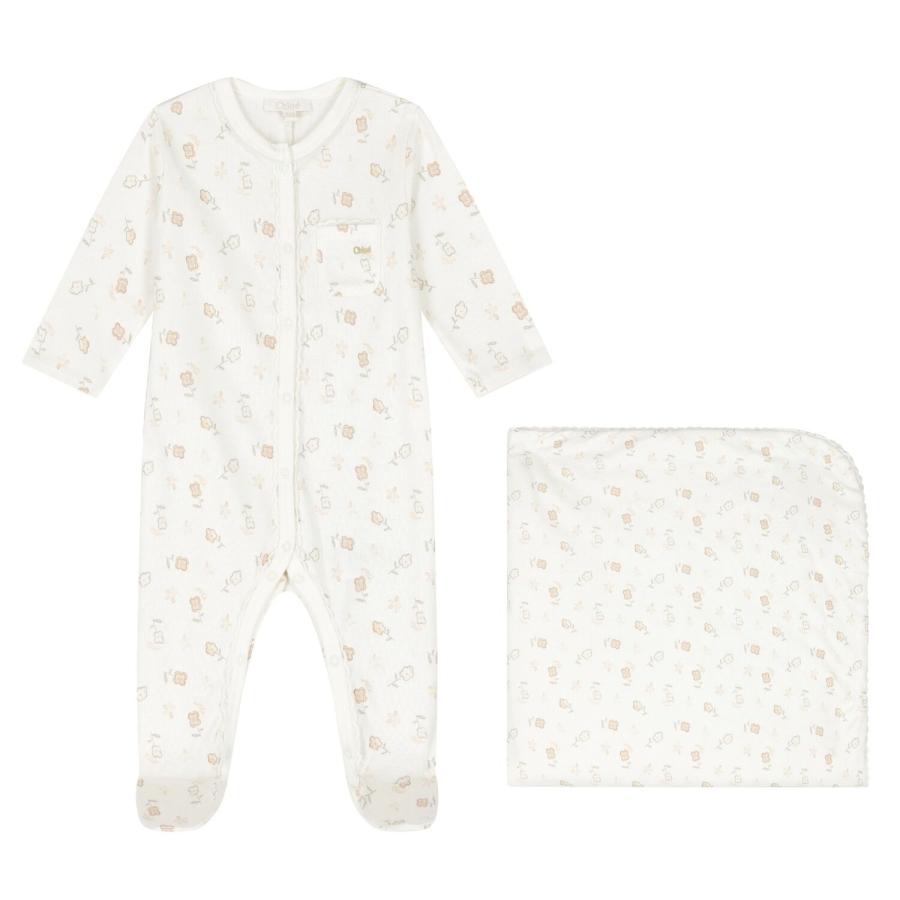 Chloe Kids Floral Print Cotton Onesie Set by CHLOE