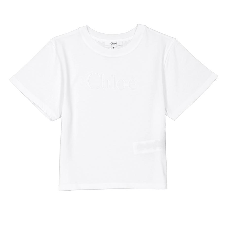 Chloe Kids Logo Embroidered Coton T-Shirt by CHLOE