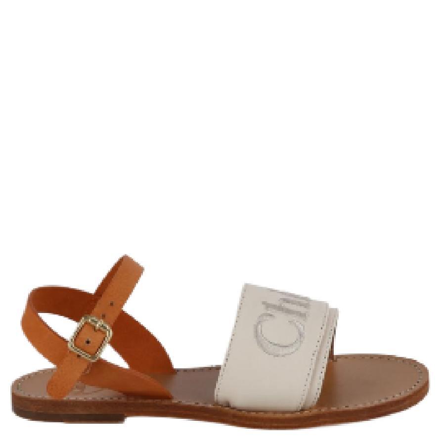 Chloe Kids Logo-Embroidered Leather Sandals by CHLOE
