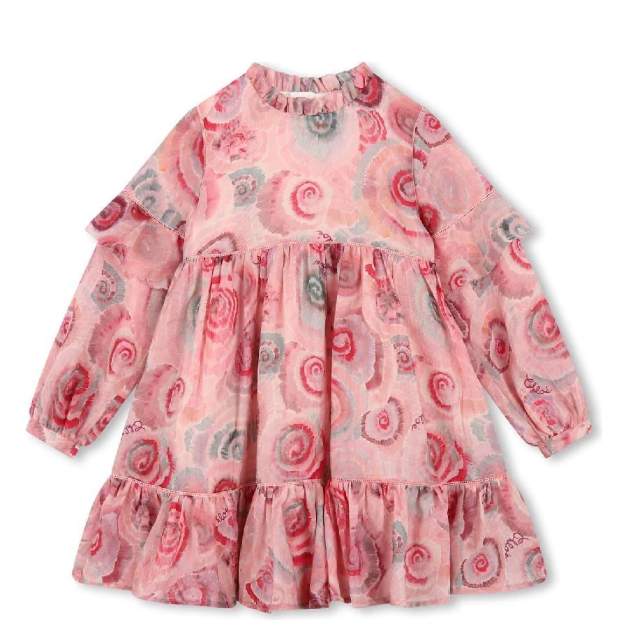 Chloe Kids Ruffles Detail Spiral Print Wool Dress by CHLOE