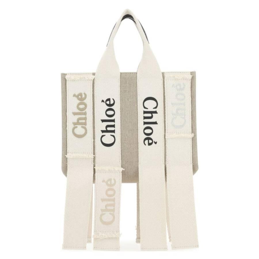 Chloe Sand Linen Woody Small Logo Tote by CHLOE