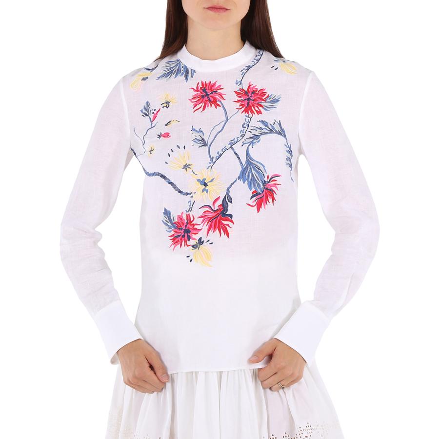 Chloe White Floral Embroidered Top In Linen Canvas by CHLOE