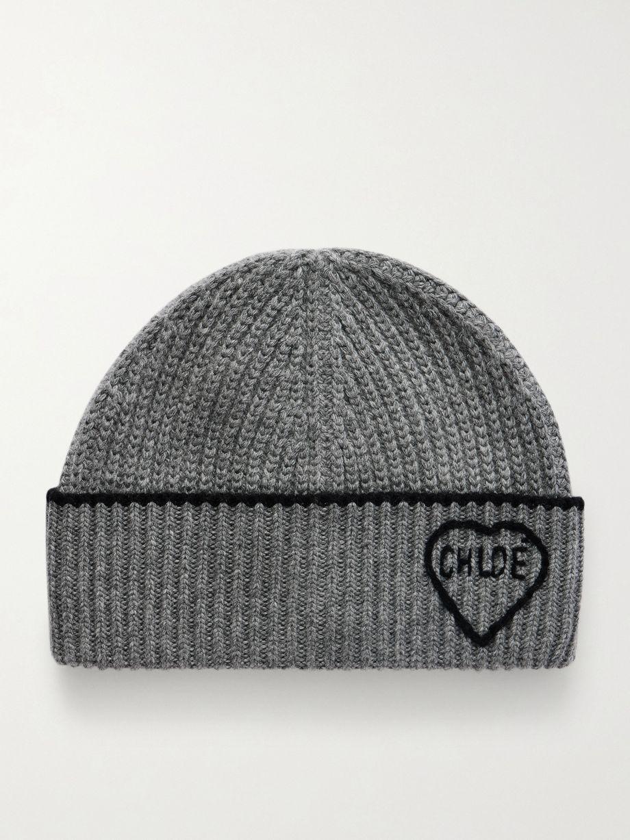 Coeur embroidered ribbed wool and cashmere-blend beanie by CHLOE