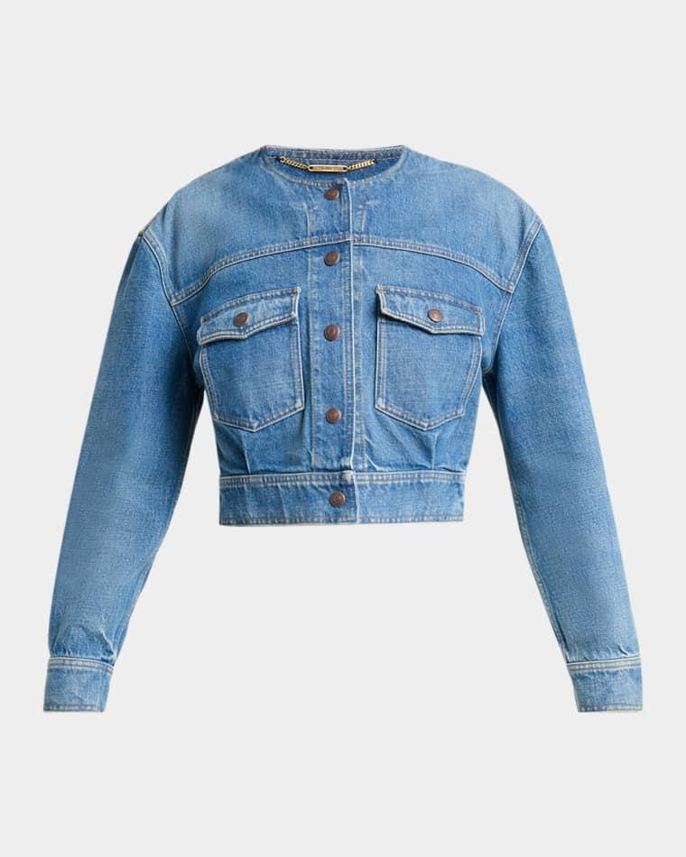 Collarless Denim Crop Jacket by CHLOE