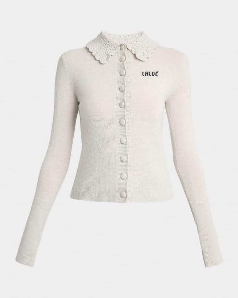 Crochet Collared Wool Cardigan by CHLOE