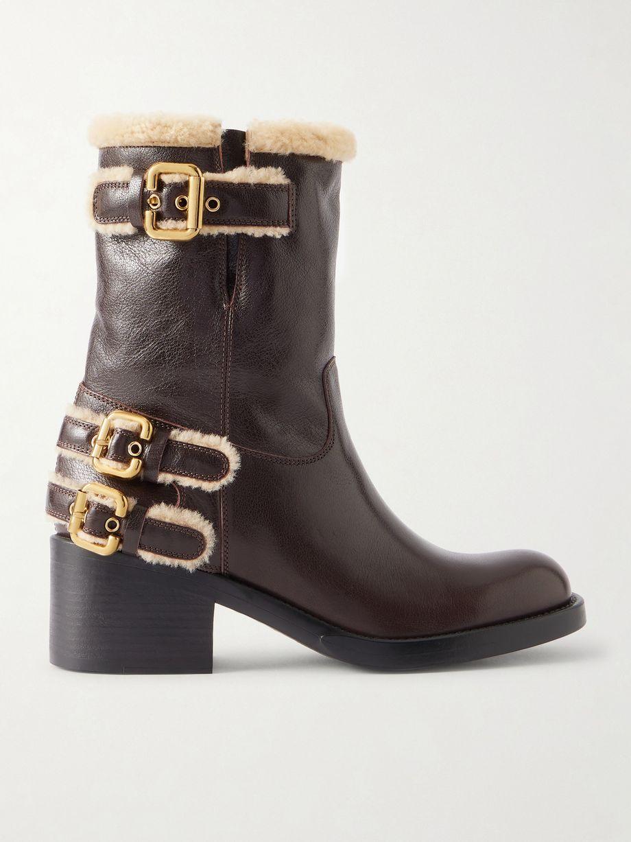 Dakota buckled shearling-trimmed leather ankle boots by CHLOE