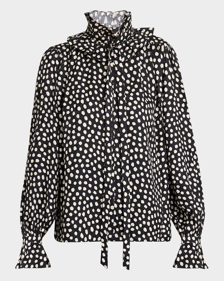 Dots-Print Silk Jacquard Ruffle Blouse by CHLOE