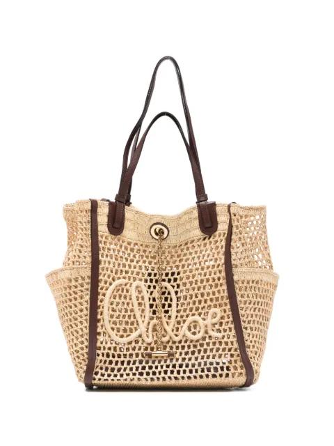 Double Carry open-knit logo-patch tote bag by CHLOE