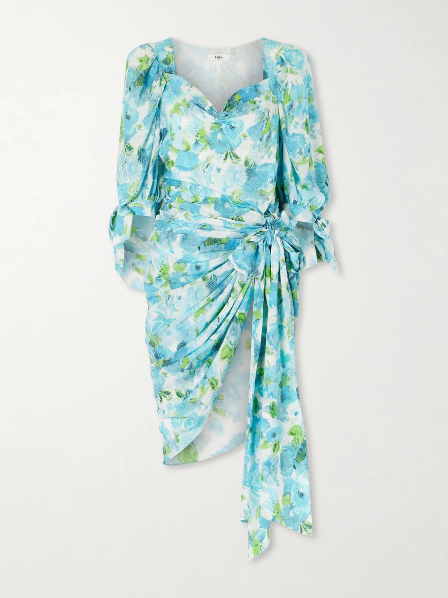 Draped floral-print silk mini dress by CHLOE