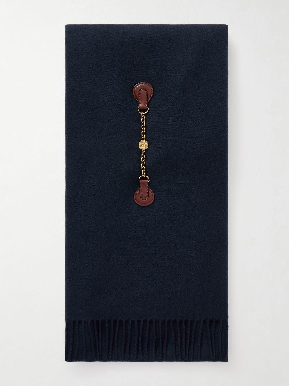 Embellished leather-trimmed fringed wool scarf by CHLOE