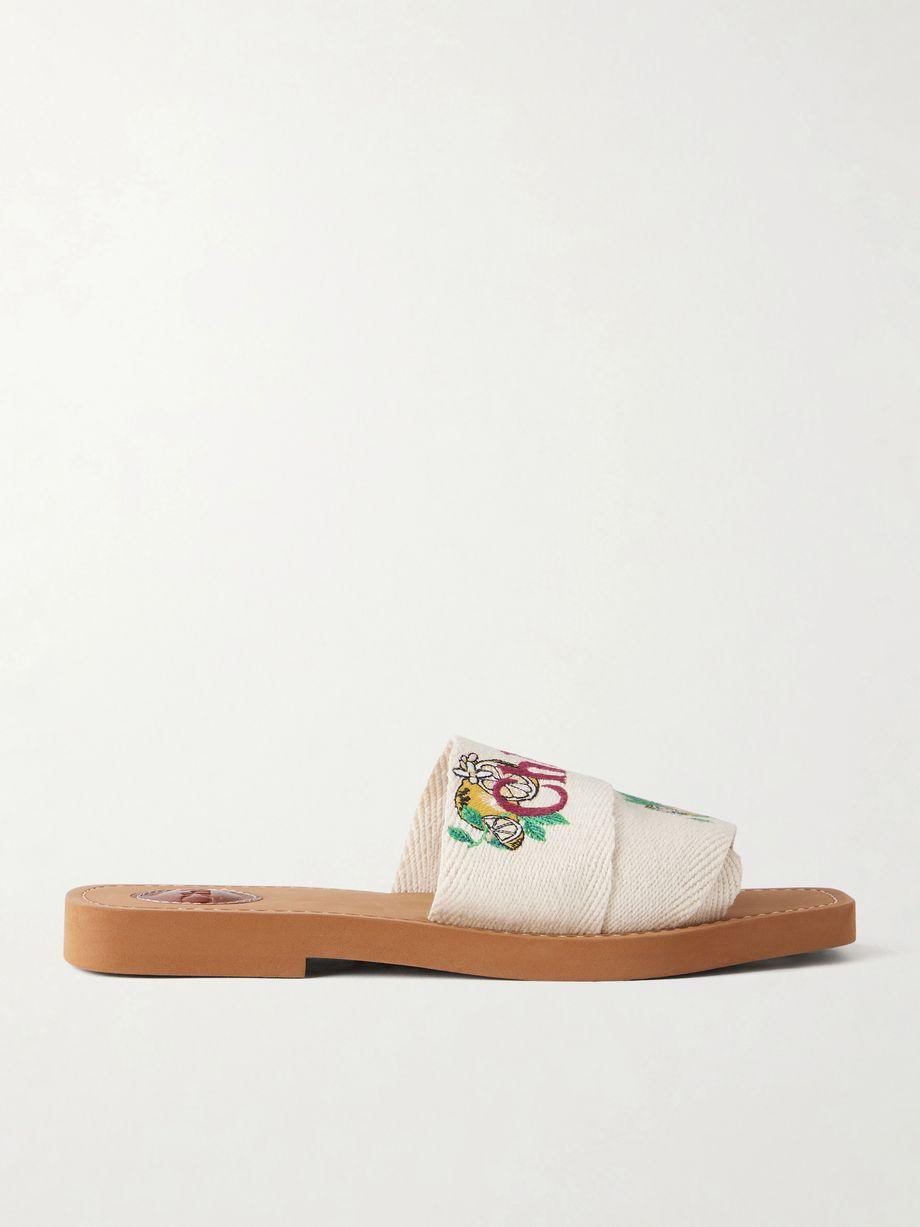 Embroidered linen-trim sandals by CHLOE