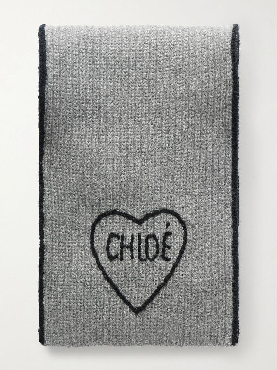 Embroidered ribbed wool and cashmere-blend scarf by CHLOE