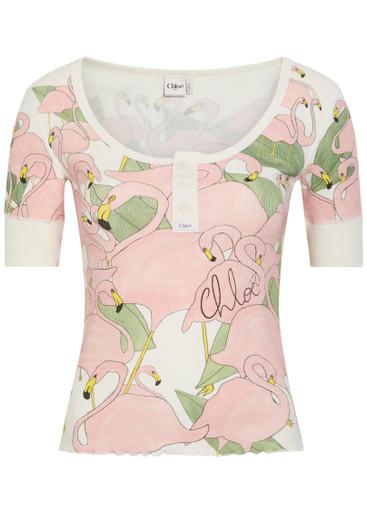 Flamingo-print stretch-cotton top by CHLOE