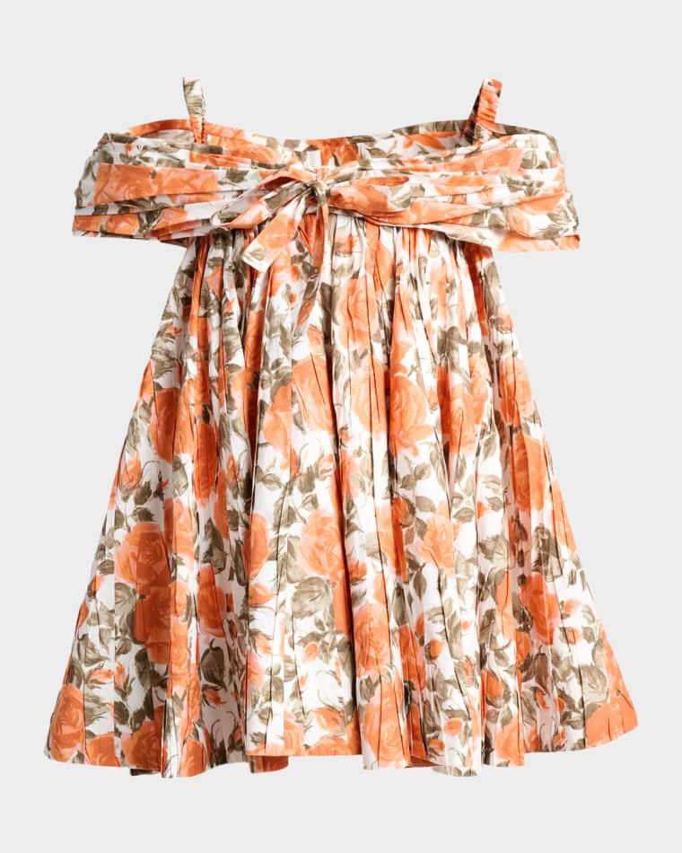 Floral Pleated Off-The-Shoulder Mini Babydoll Dress by CHLOE