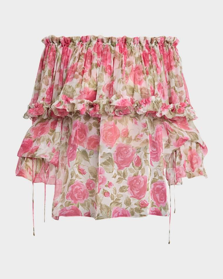 Floral Silk Off-The-Shoulder Ruffle Top by CHLOE