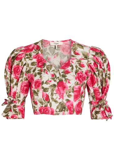 Floral-print cotton-poplin cropped blouse by CHLOE