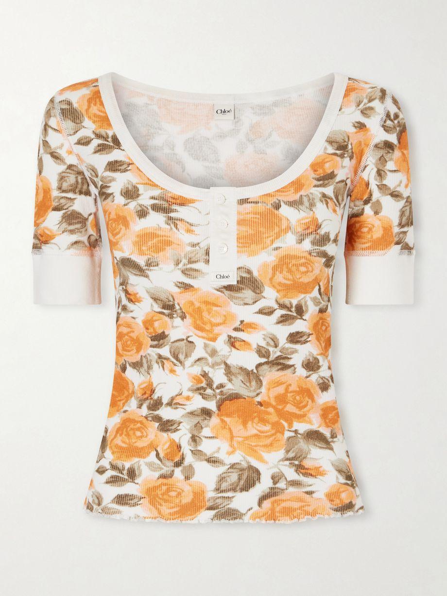 Floral-print ribbed stretch-cotton jersey T-shirt by CHLOE