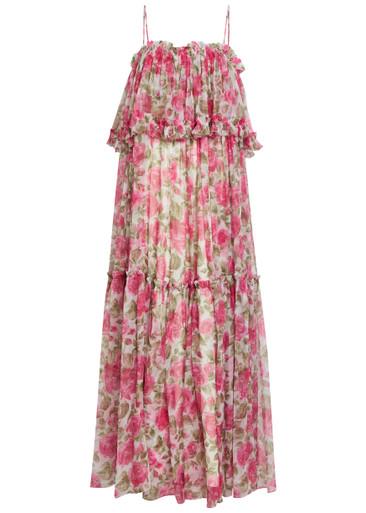 Floral print ruffled silk-chiffon maxi dress by CHLOE