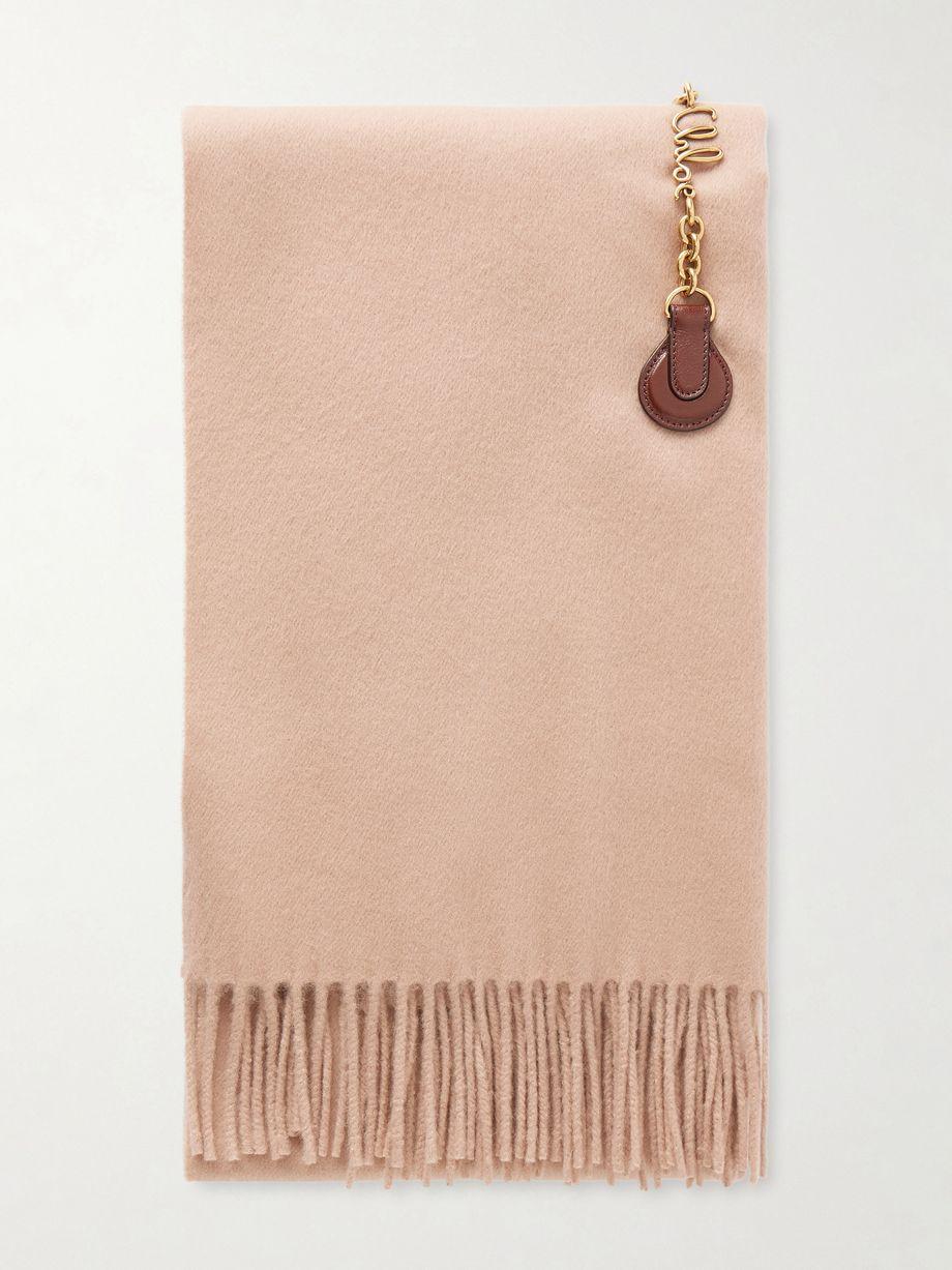 Fringed embellished leather-trimmed wool scarf by CHLOE