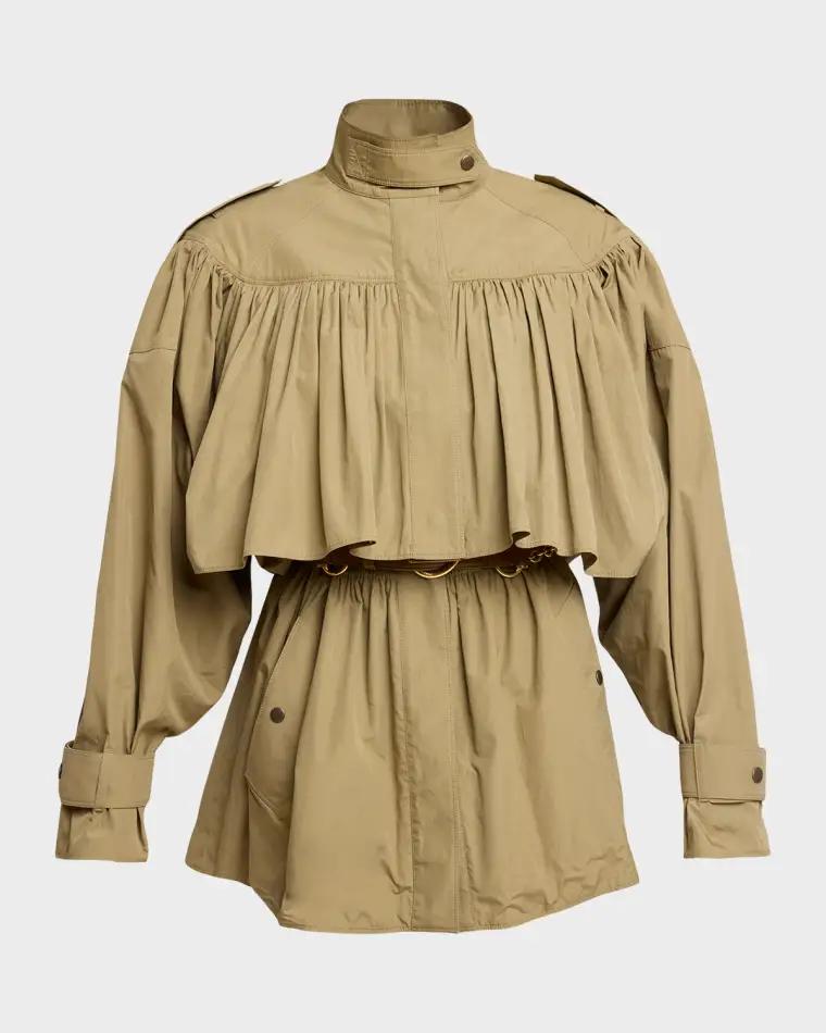 Gathered Ruffle Short Trench Coat by CHLOE