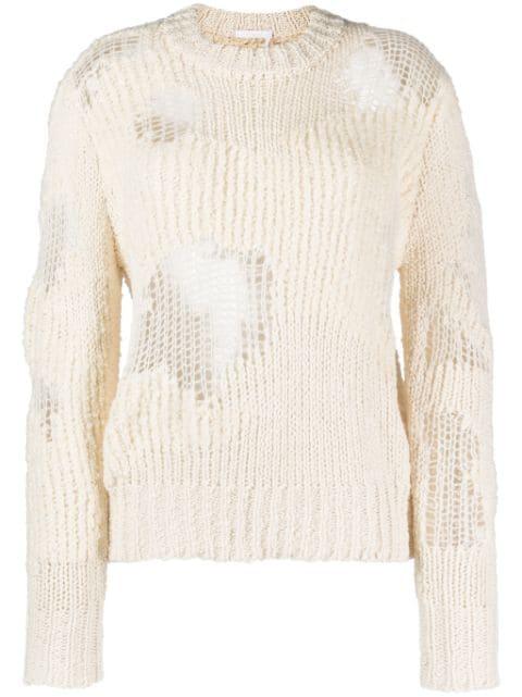 Generous chunky-knit distressed jumper by CHLOE