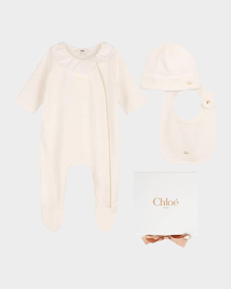 Girl's Cotton Pyjamas, Bib, & Hat Set, 1M-9M by CHLOE
