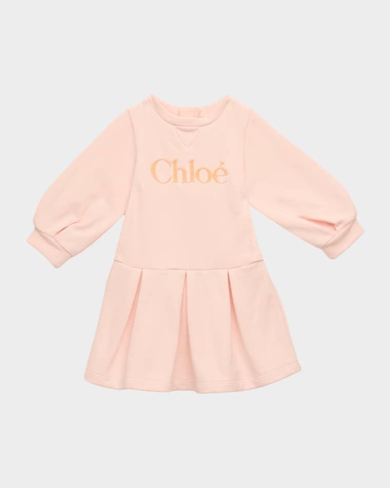 Girl's Logo Embroidered Long-Sleeve Cotton Dress, Size 6M-3 by CHLOE