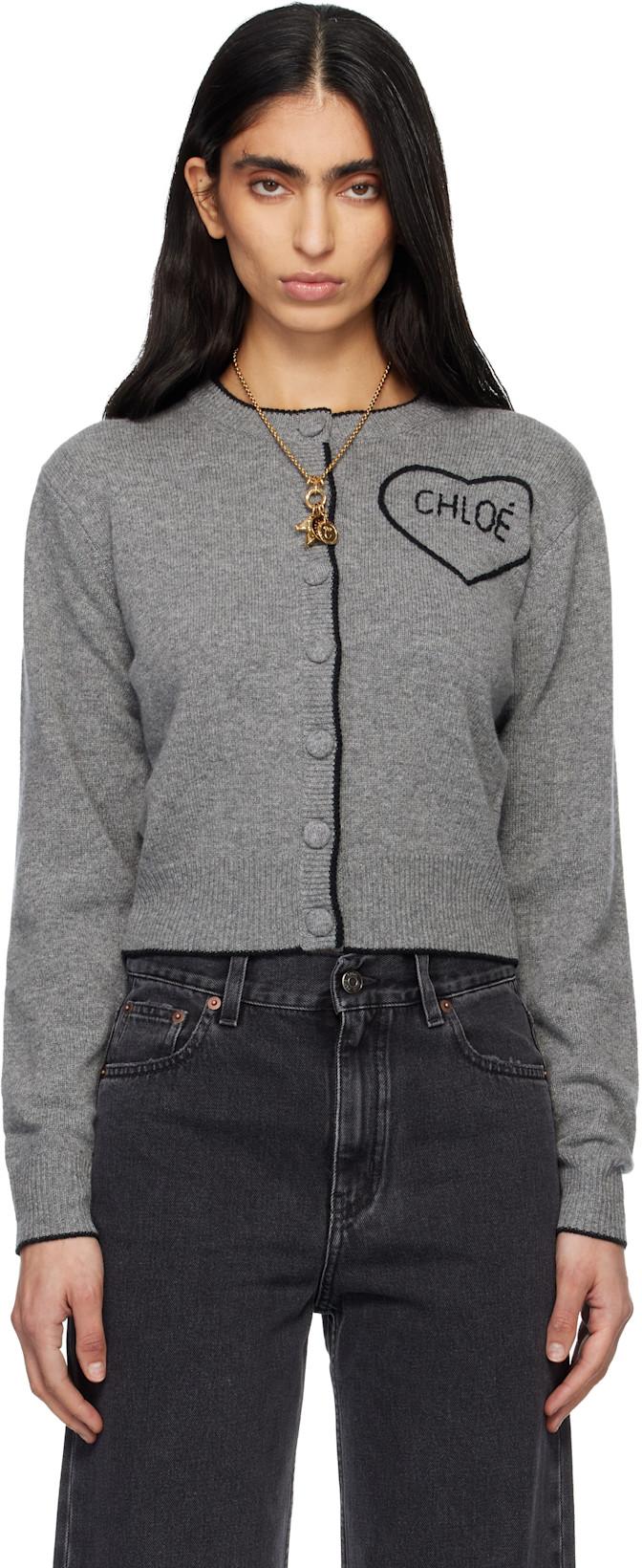 Gray Fitted Logo Cardigan by CHLOE