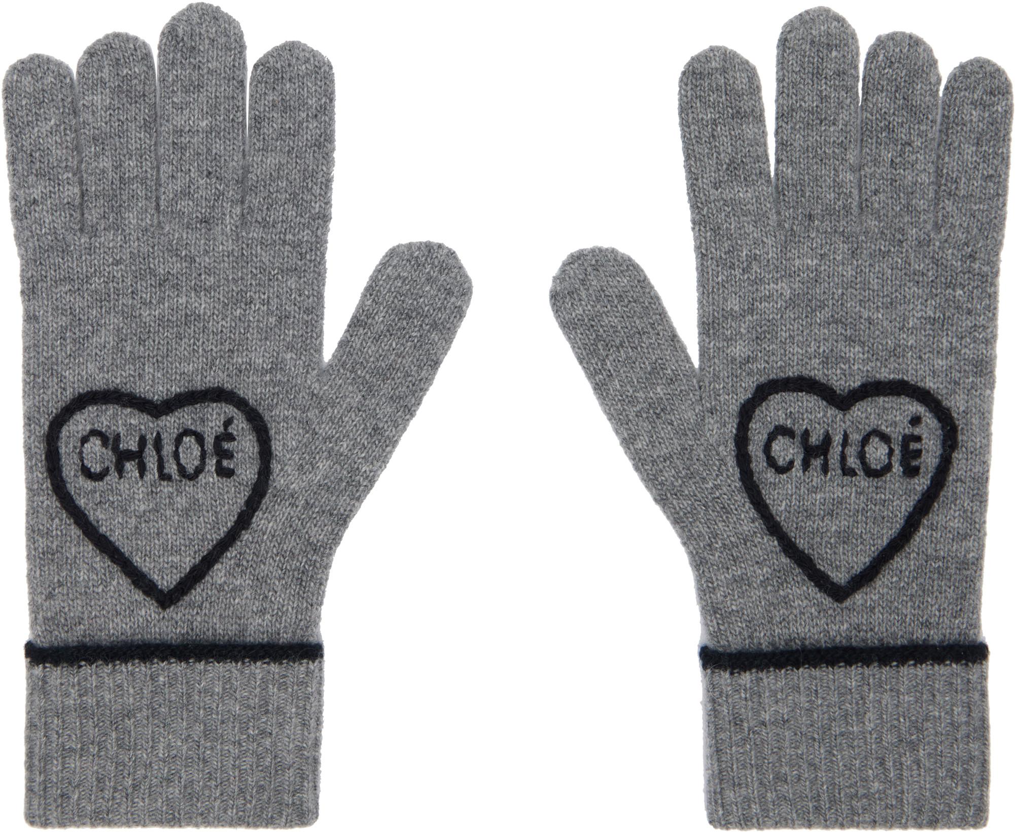 Gray 'The Chloé Encoeur' Gloves by CHLOE
