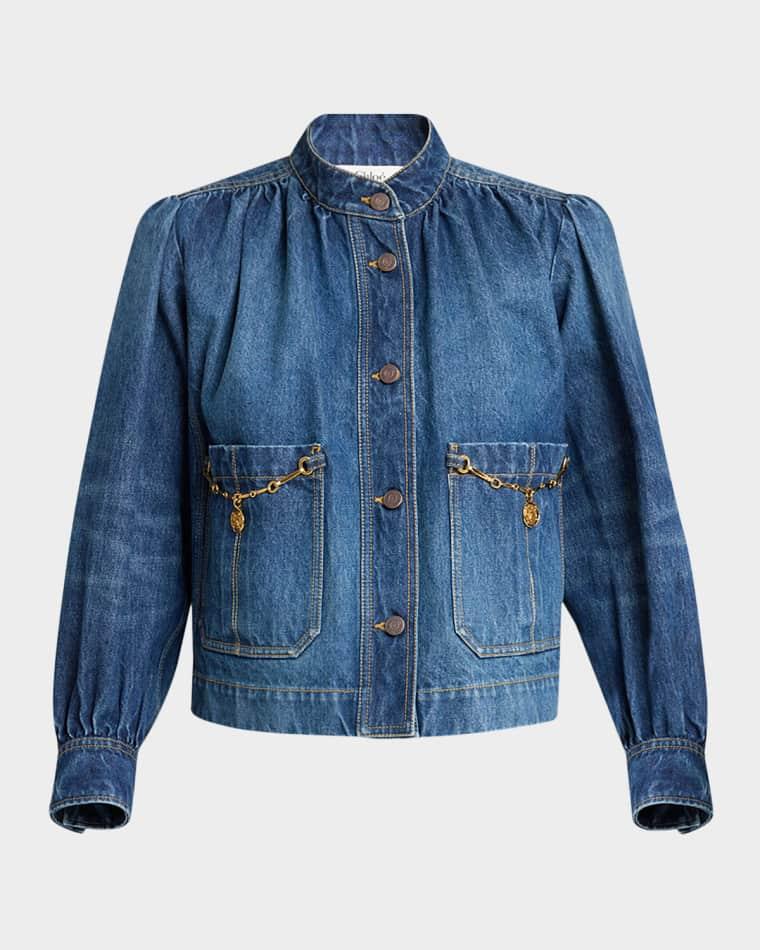 Horse-Pendant Gathered Denim Jacket by CHLOE