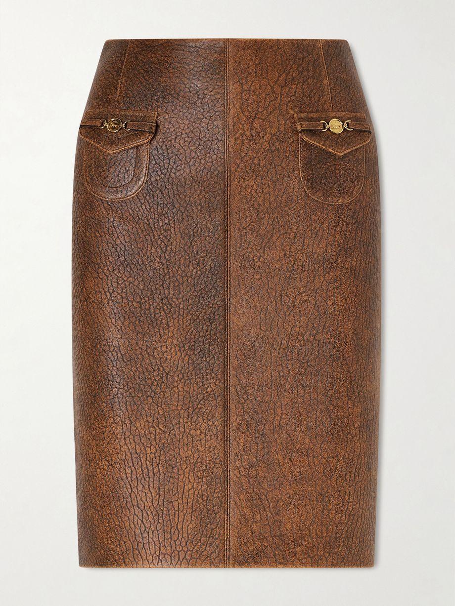 Horsebit-embellished textured-leather midi skirt by CHLOE