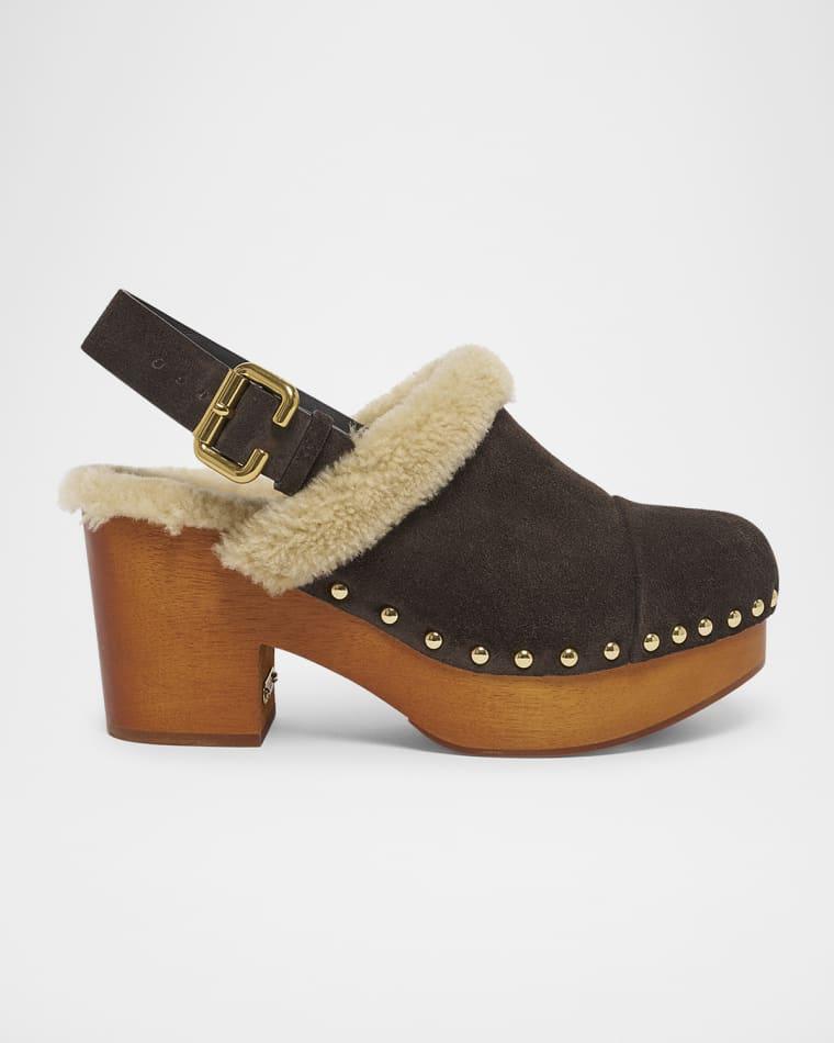 Jeanette Suede Shearling-Lined Clogs by CHLOE