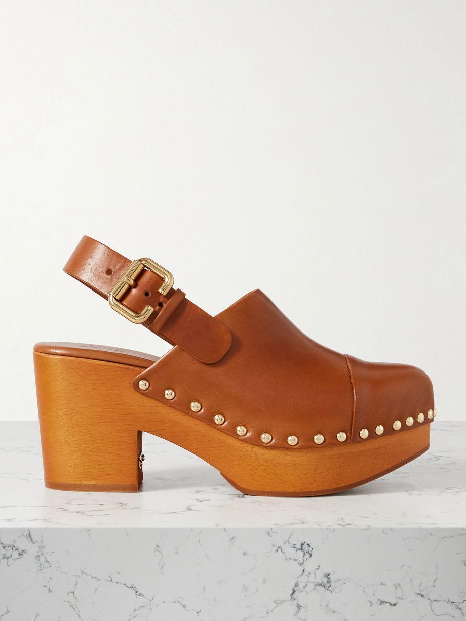 Jeannette studded leather slingback platform clogs by CHLOE