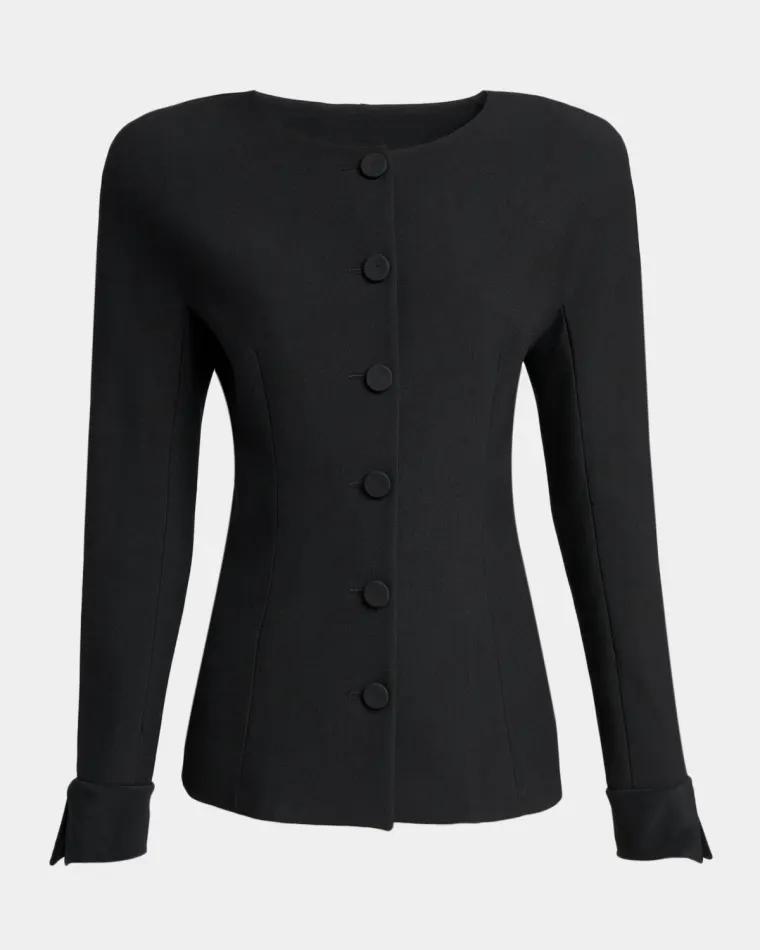 Jewel-Neck Tailored Wool Jacket by CHLOE