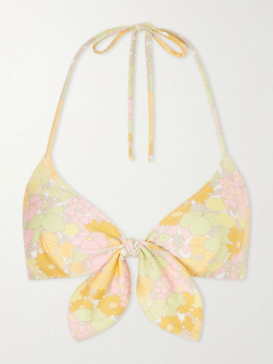 Knot-detailed floral-print bikini top by CHLOE