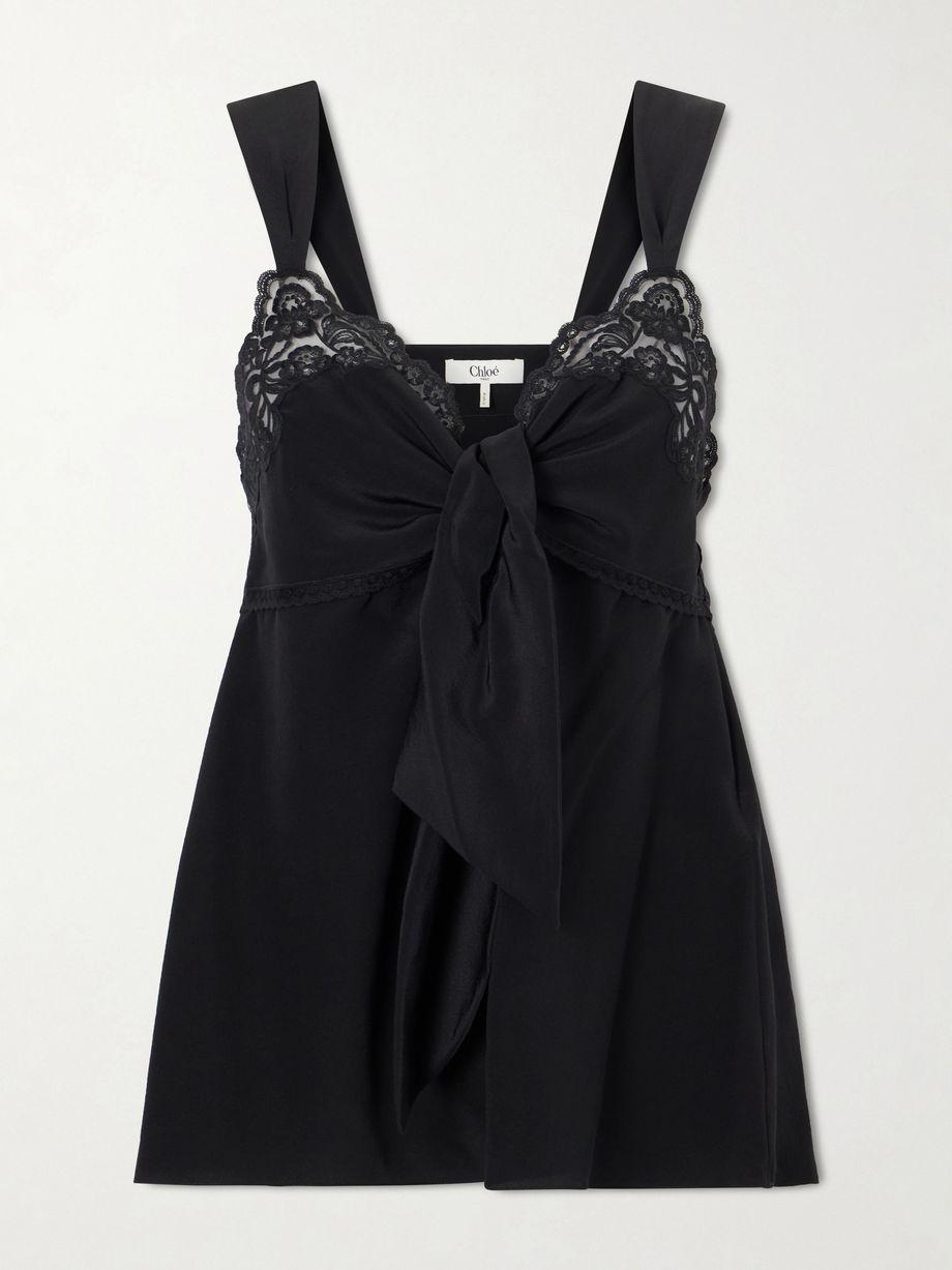Knotted lace-trimmed silk crepe de chine tank by CHLOE