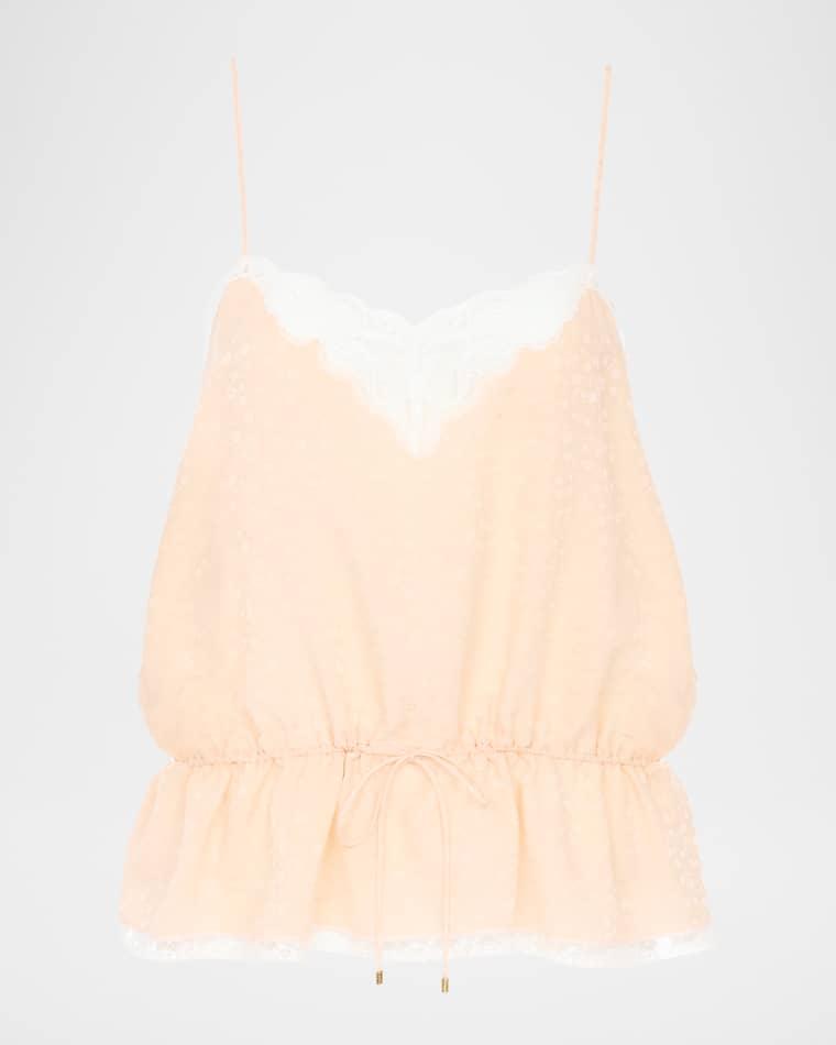 Lace-Trim Floral Silk Jacquard Sleeveless Top by CHLOE