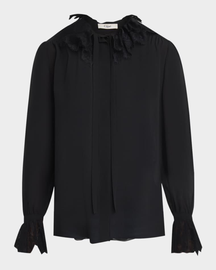 Lace-Trimmed Silk Georgette Blouse by CHLOE
