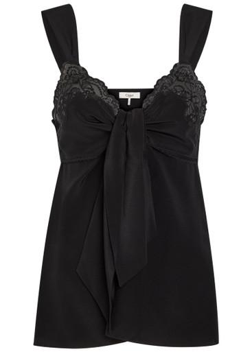 Lace-trim silk-georgette top by CHLOE