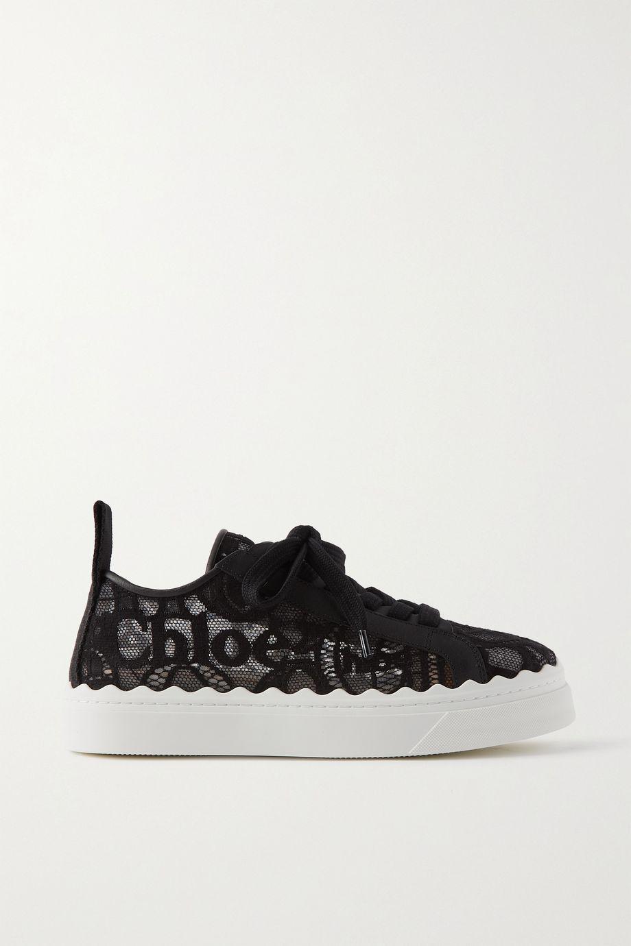 Lauren scalloped logo-detailed lace and leather sneakers by CHLOE