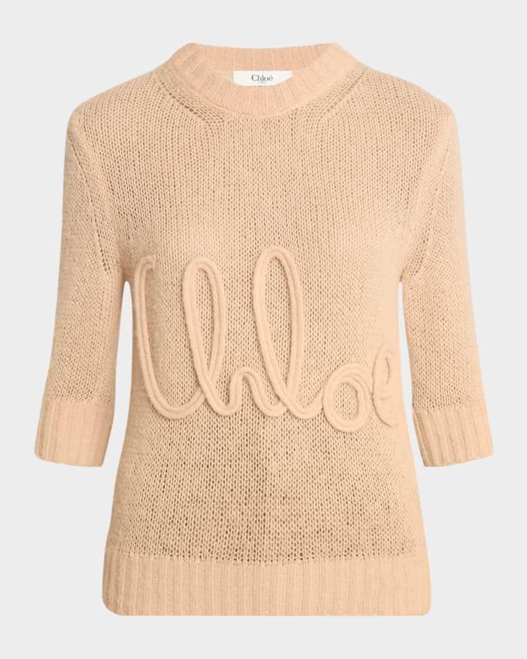 Logo Embroidered Open-Knit 3/4-Sleeve Sweater by CHLOE