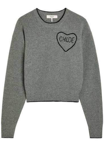 Logo Embroidered wool and cashmere-blend jumper by CHLOE