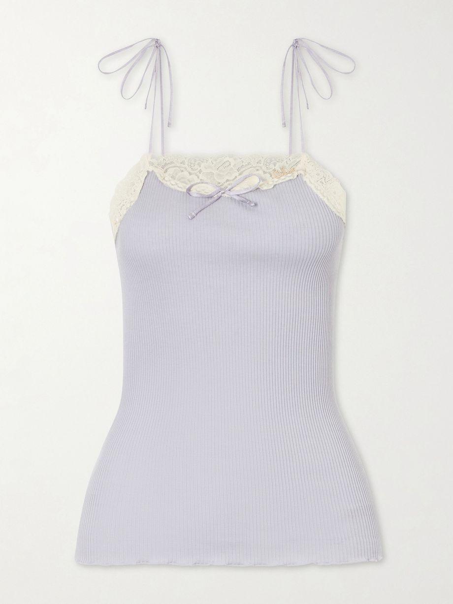 Logo-embroidered lace-trimmed cotton and silk-blend tank by CHLOE