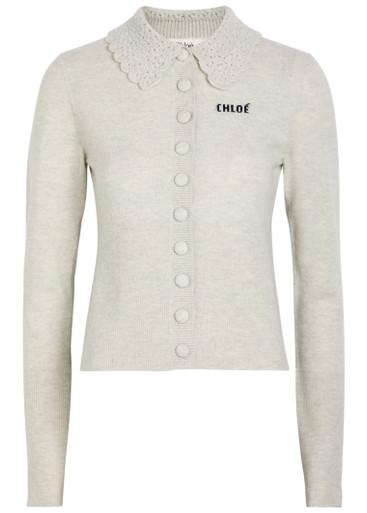 Logo intarsia wool cardigan by CHLOE