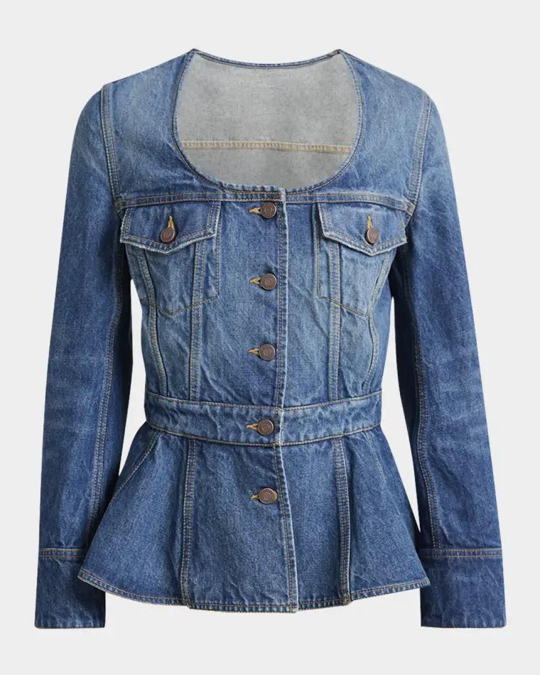 Long-Sleeve Denim Peplum Top by CHLOE