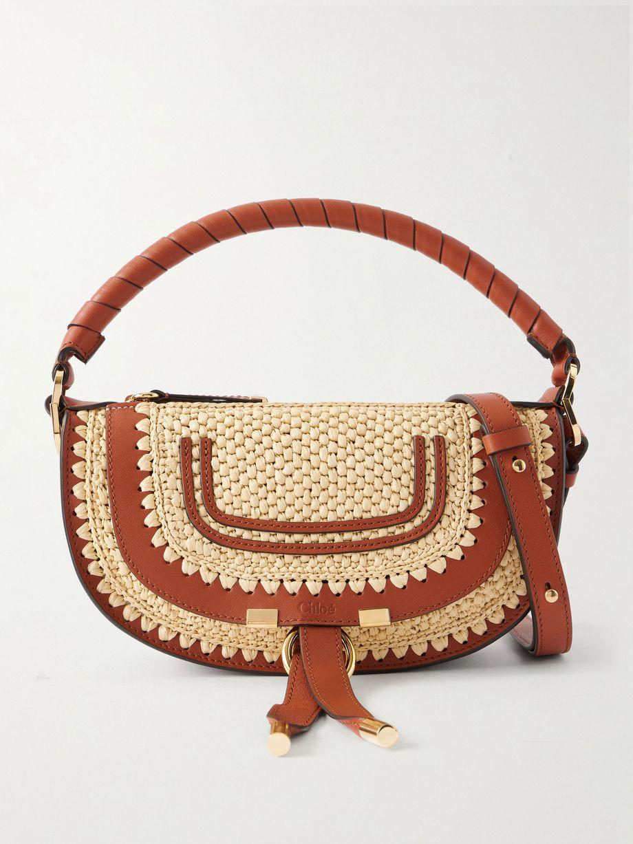 Marcie leather-trimmed raffia shoulder bag by CHLOE