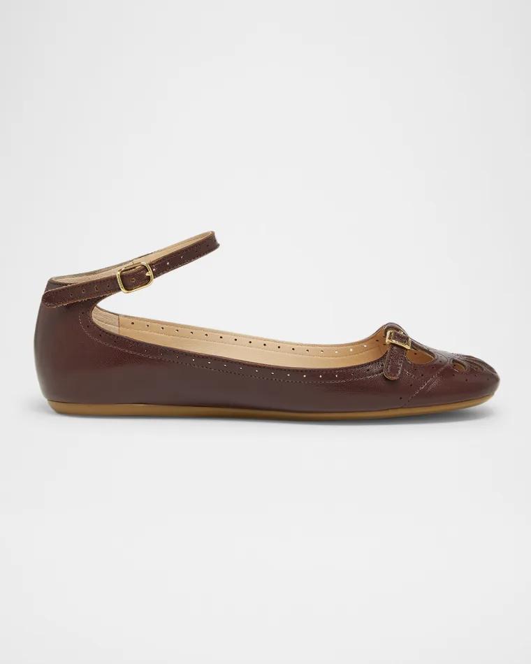 Misty Cutout Leather Ballerina Flats by CHLOE