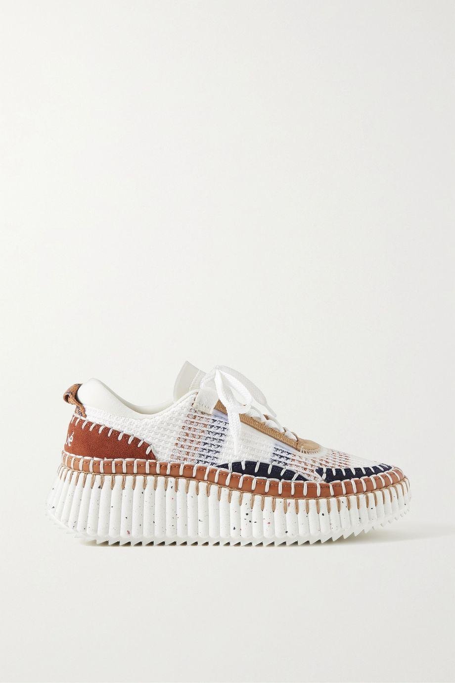 + NET SUSTAIN Nama embroidered suede and recycled-mesh sneakers by CHLOE